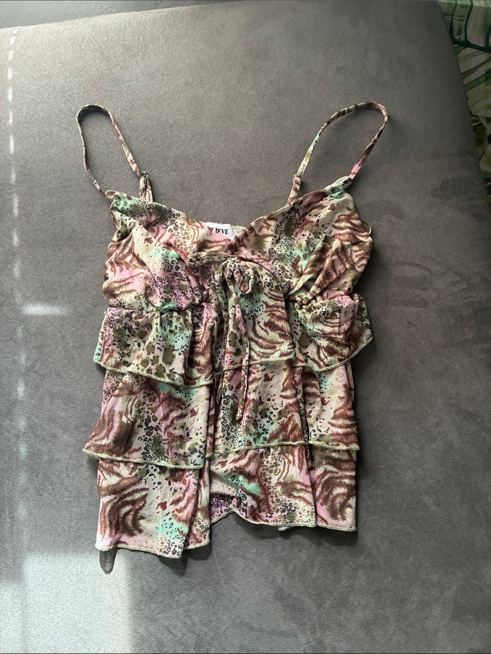 Tank Top - Pastel Animal Print Ruffle Camisole